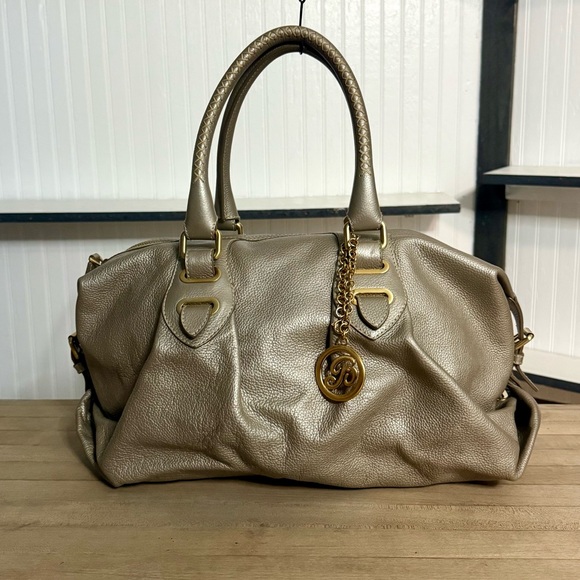 Bally Handbags - RARE Bally Large Platinum Metallic Leather Satchel Bag